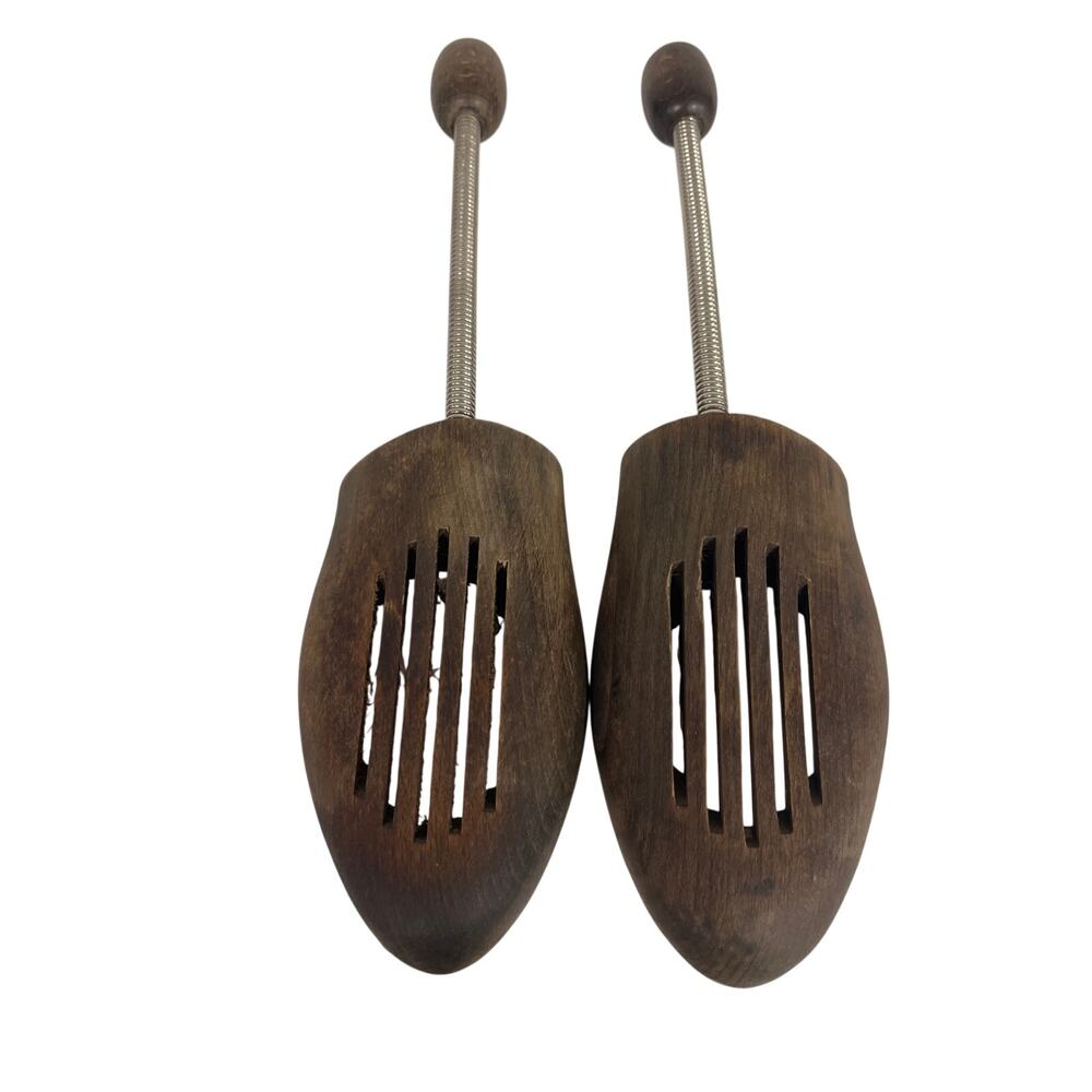 Vintage Wooden Shoe Trees Stretchers Pair Spring Adjustable Wood Men’s Shoes
